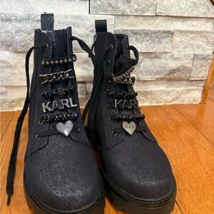 Karl Lagerfeld Black Embellished Ankle Boots